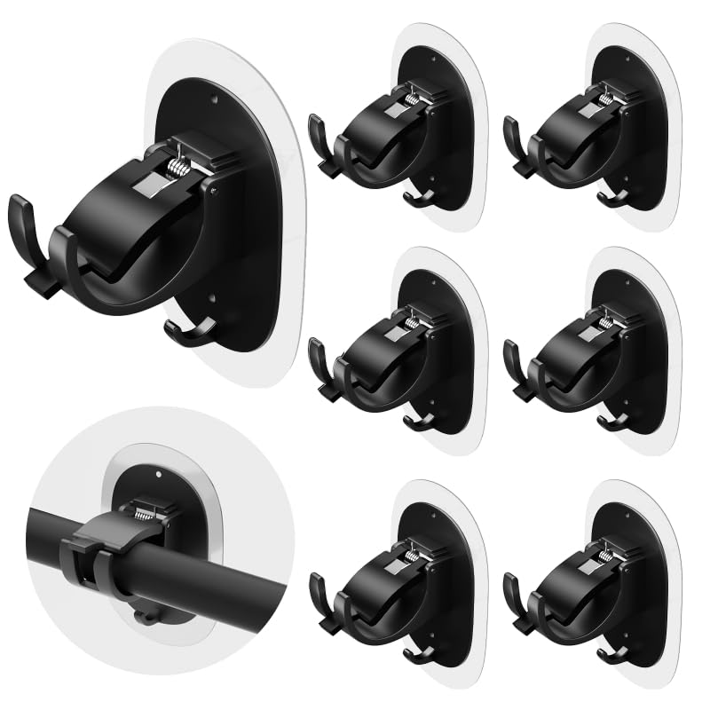 MIMARMZ 6PCS No Drill Curtain Rod Brackets No Drilling Curtain Rod Holder Self Adhesive Curtain Rod Hooks Nail Free Adjustable Curtain Rod Holders Curtain Hangers for Bathroom Living Room Kitchen - Image 1